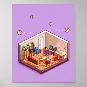Poster Pixel isométrique Pixel Art Jeu PC Room