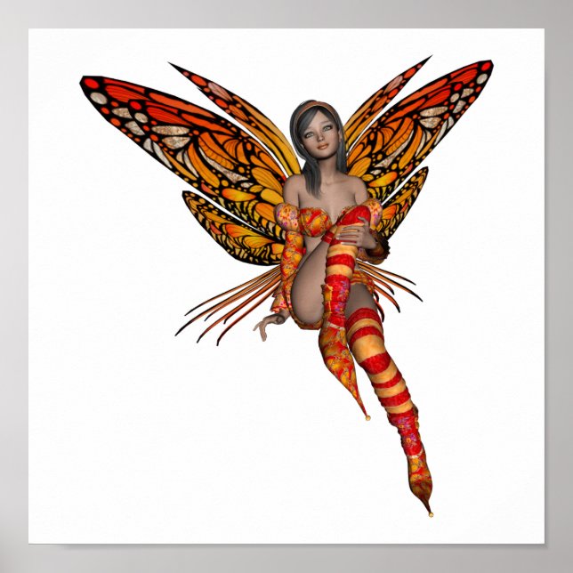 Poster Pixie 3D pour papillon Monarque orange - Fée 1 (Devant)