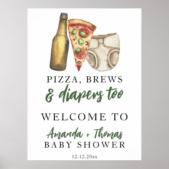 Poster Pizza, Brebis et Diapers au Baby shower (Devant)