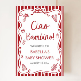 Poster Pizza italienne rouge Ciao Bambino Baby shower Bie