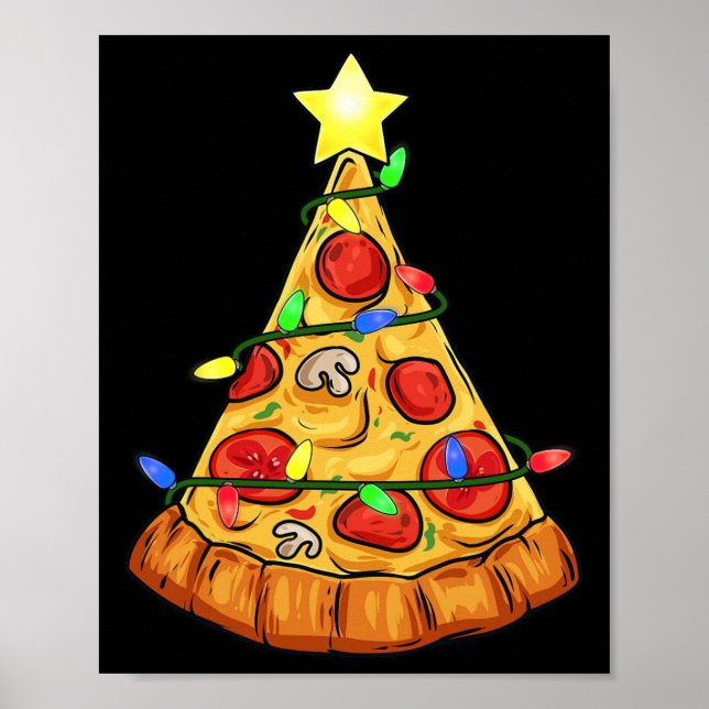 Poster Pizza Noël Arbre Lumières Amusants Garçons Enfants (Devant)