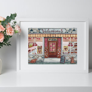 Poster Pizza Shop de Saint Valentin Aquarelle