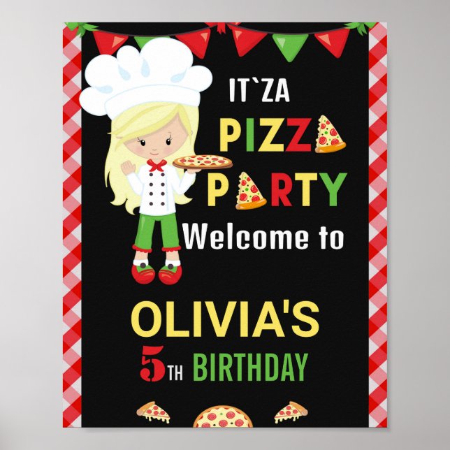 Poster Pizza signe de fête de bienvenue Pizza cuisine (Devant)