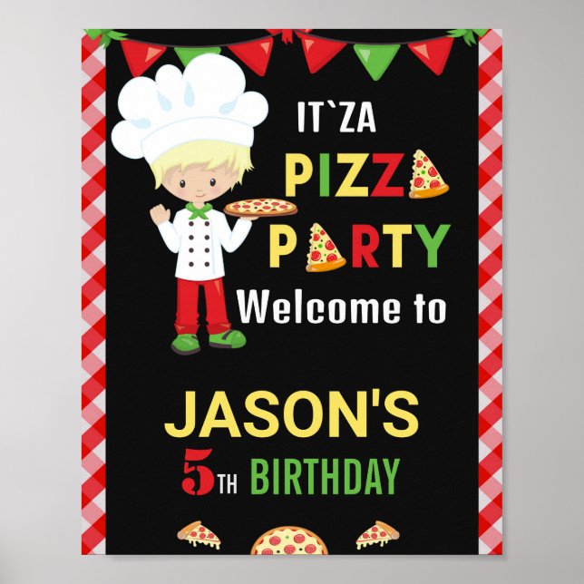 Poster Pizza signe de fête de bienvenue Pizza cuisine (Devant)