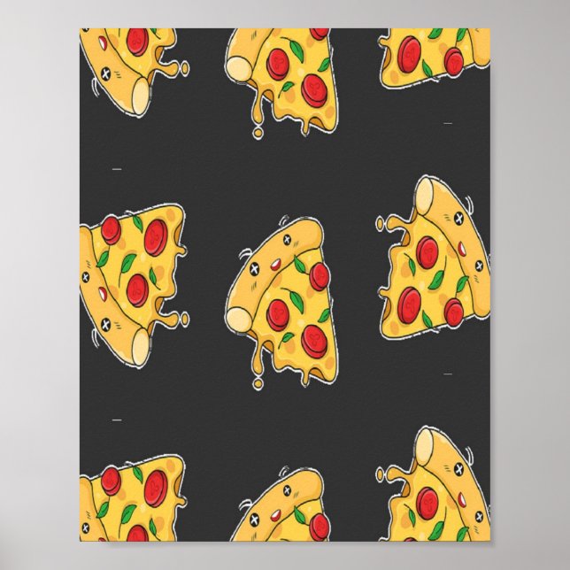Poster Pizza tranches de nourriture caractère motif (Devant)