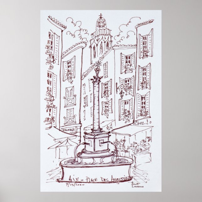 Poster Place Des Augustins | Aix en Provence, France (Devant)