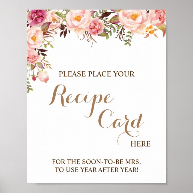 Poster Place Recette Carte Ici Pink Floral Douche Panneau (Devant)