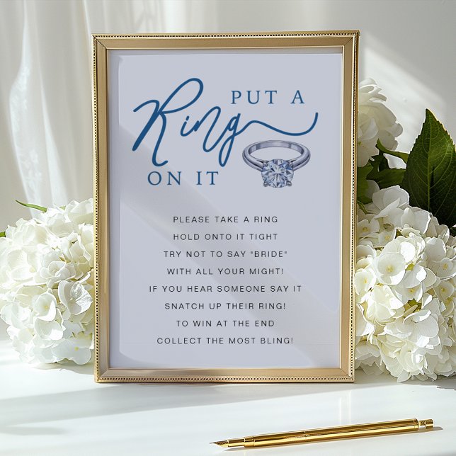 Poster Placer une bague sur la Fête des mariées de jeu pa (Bridal Shower Ring Game Sign)