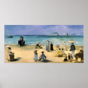 Poster Plage à Boulogne par Manet, impressionisme vintage