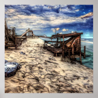 Plage abandonnée délabrée post-apocalyptique 