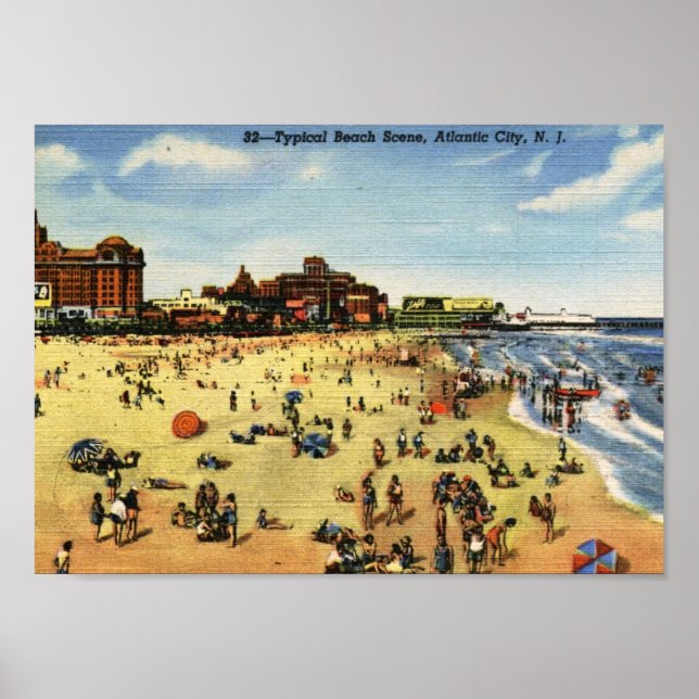 Poster Plage, Atlantic City Vintage (Devant)