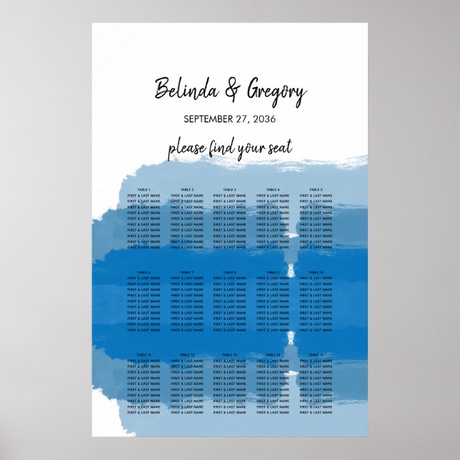 Poster Plage Bleu Aquarelle Mariage Carte de siège (Devant)