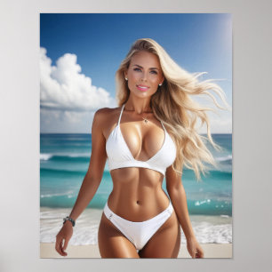 Poster Plage Blonde Pin Up