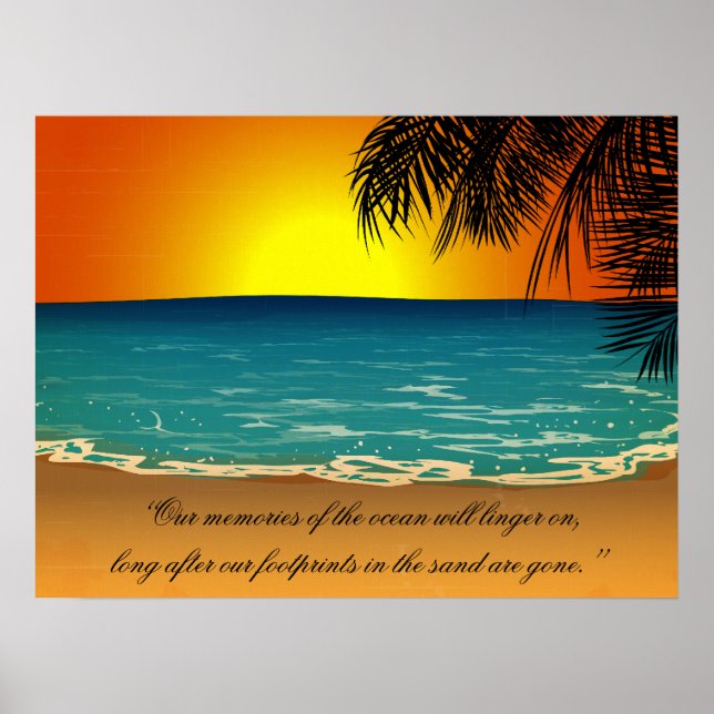 Poster Plage Coucher de soleil Palm Trees Plage Citation (Devant)