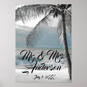 Poster Plage d'arbres de coco à palme blanche Mariage élé
