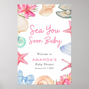 Poster Plage de coquillages À la mer bientôt Baby Shower