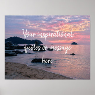 Poster plage de coucher de soleil orange devis personnali