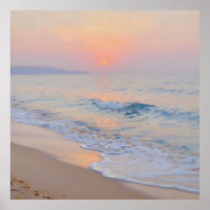 Poster Plage de coucher de soleil serein lueur de l'océan