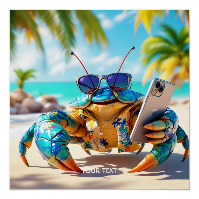 Poster Plage de crabe de coquille mignonne Imaginaire (Devant)