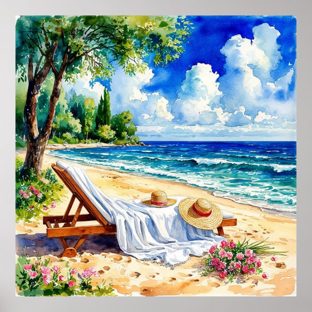 Poster Plage de détente avec transat (Devant)