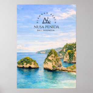 Poster Plage de diamants Bali Aquarelle Mer turquoise