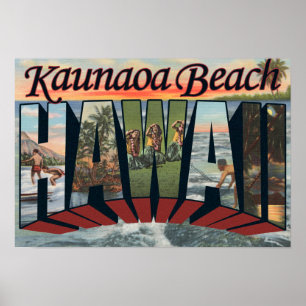 Poster Plage de Kaunaoa, Hawaï - grandes scènes de lettre