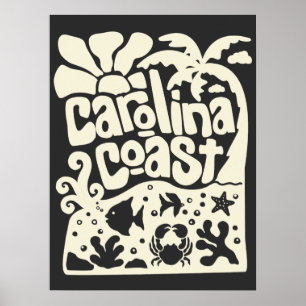 Poster Plage de la côte de Caroline Vintage Rétro Palmier
