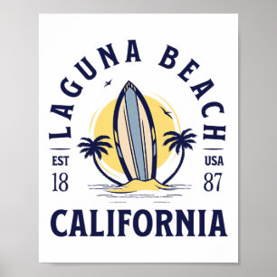 Poster Plage de Laguna Californie Surf Vacances d'été Vin