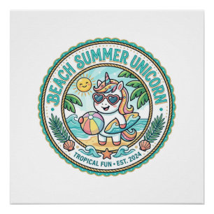 Poster Plage de licorne Été Licorne POD Prêt Vêtements Gr