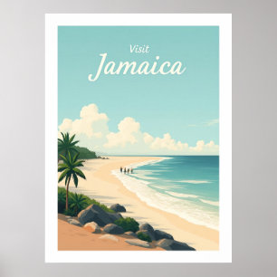 Poster Plage de Long Bay, Jamaïque – Illustration Vintage