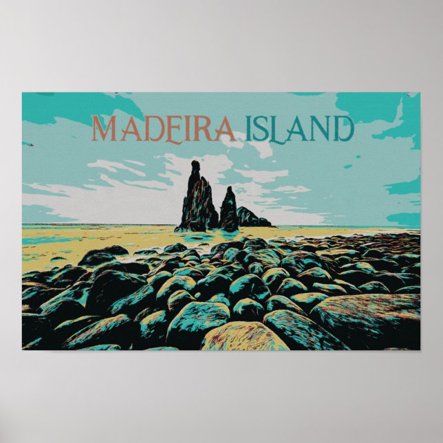 Poster Plage de Madeira Island ribeira da Janela, Portuga (Devant)