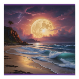 Poster Plage de minuit clair de lune 6