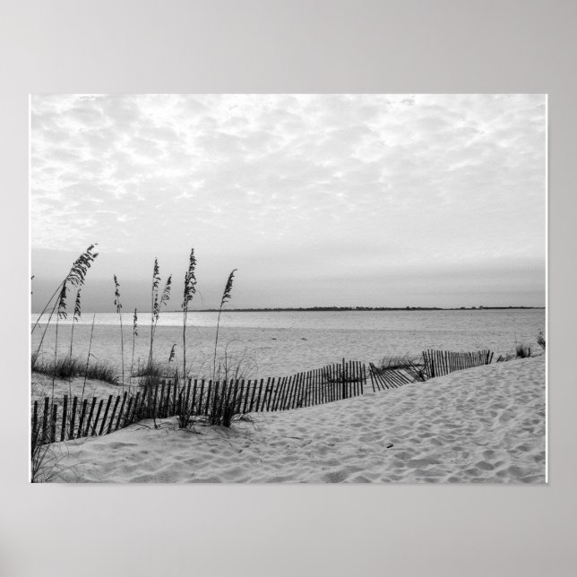 Poster Plage de Pensacola noir et blanc (Devant)