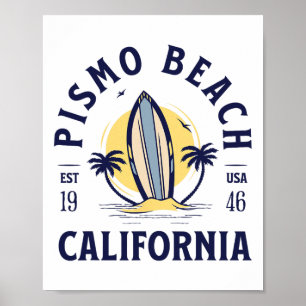 Poster Plage de Pismo Californie Surf Vacances d'été Vint