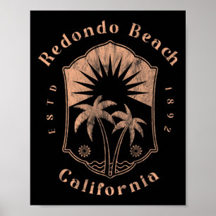 Poster Plage de Redondo Californie Rétro Surfeur Vintage 