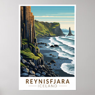 Poster Plage de Reynisfjara Islande Voyage Art Vintage