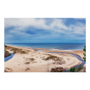 Poster Plage de sable blanc près de la mer Baltique en Le