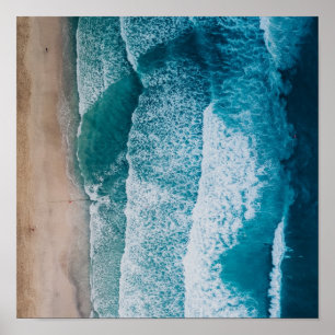 Poster Plage de sable des vagues de l'océan bleu