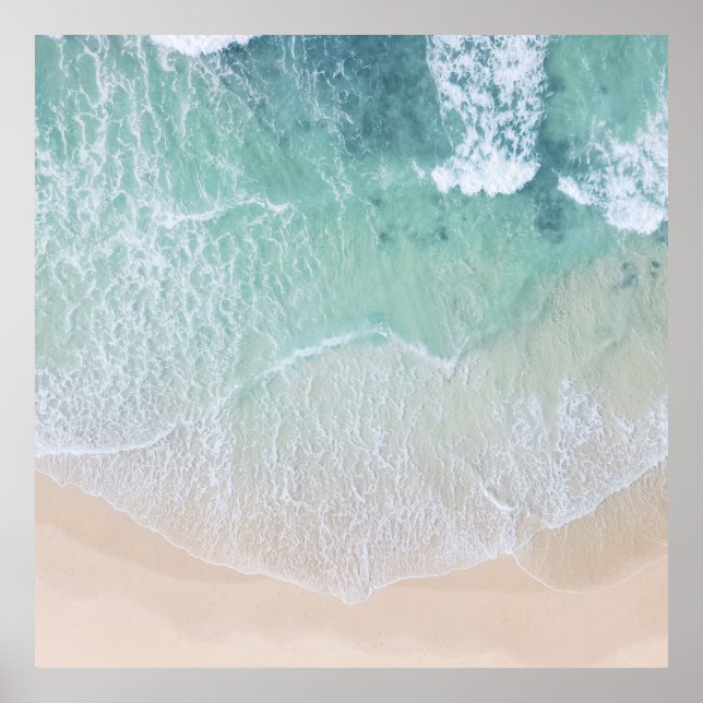 Poster Plage de sable et de plage de dentelle verte et bl (Devant)