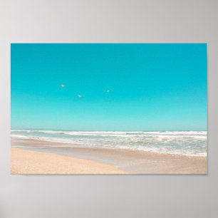 Poster Plage de sable fin Pastel Ocean Sky Flying Seaguls