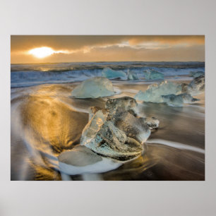 Poster Plage de sable noir   Jokulsarlon Sud Islande