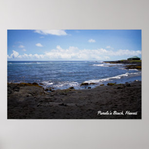 Poster Plage de sable noir Punalu'u ・ Hawaii