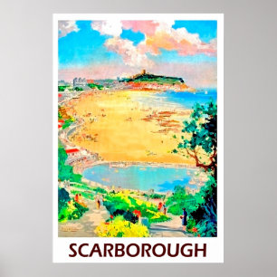 Poster Plage de Scarborough, paysage, voyage vintage