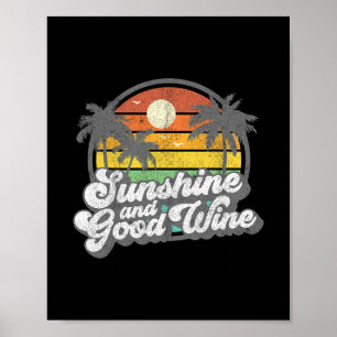 Poster Plage de soleil et de bon vin Rétro 70s Vintage Va