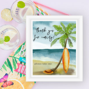 Poster Plage de surf à l'aquarelle - Merci d'être venu
