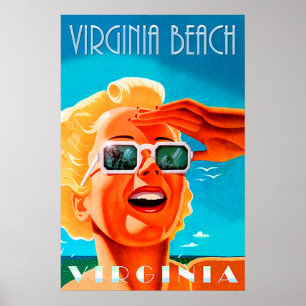 Poster Plage de Virginie, femme aux lunettes de soleil bl