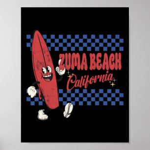 Poster Plage de Zuma Californie Rétro Surfeur Vintage Pla