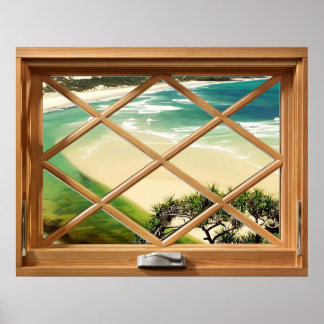 Poster Plage des Caraïbes - Green Sea View Faux Faux Fake