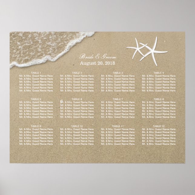 Poster Plage Destination Starfish Mariage Carte de siège (Devant)