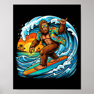 Poster Plage d'été hawaïenne de surf drôle vague